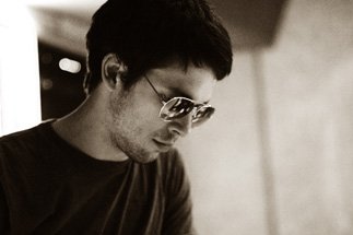 Joel Nass of The Violet Lights prepares to record guitar for Sex & Sound EP