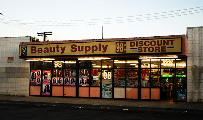 The neighborhood of The Violet Lights' live/work loft in South Los Angeles