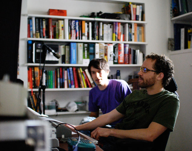 Joel Nass and Graham Hope sort through the session data for Sex & Sound EP by The Violet Lights