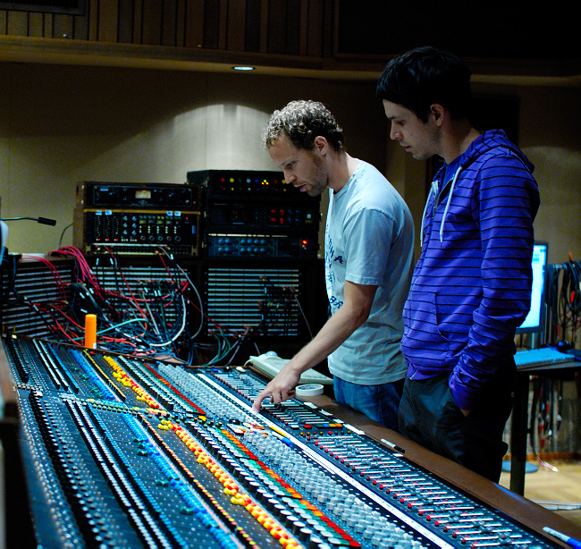 Joel Nass and Graham Hope in the control room mixing Sex & Sound EP by The Violet Lights
